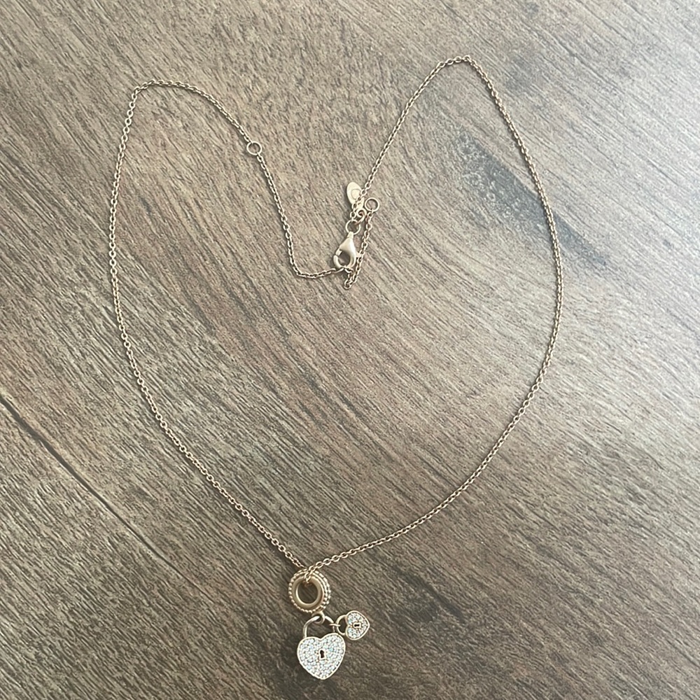 Pandora rose gold pave lock heart necklace